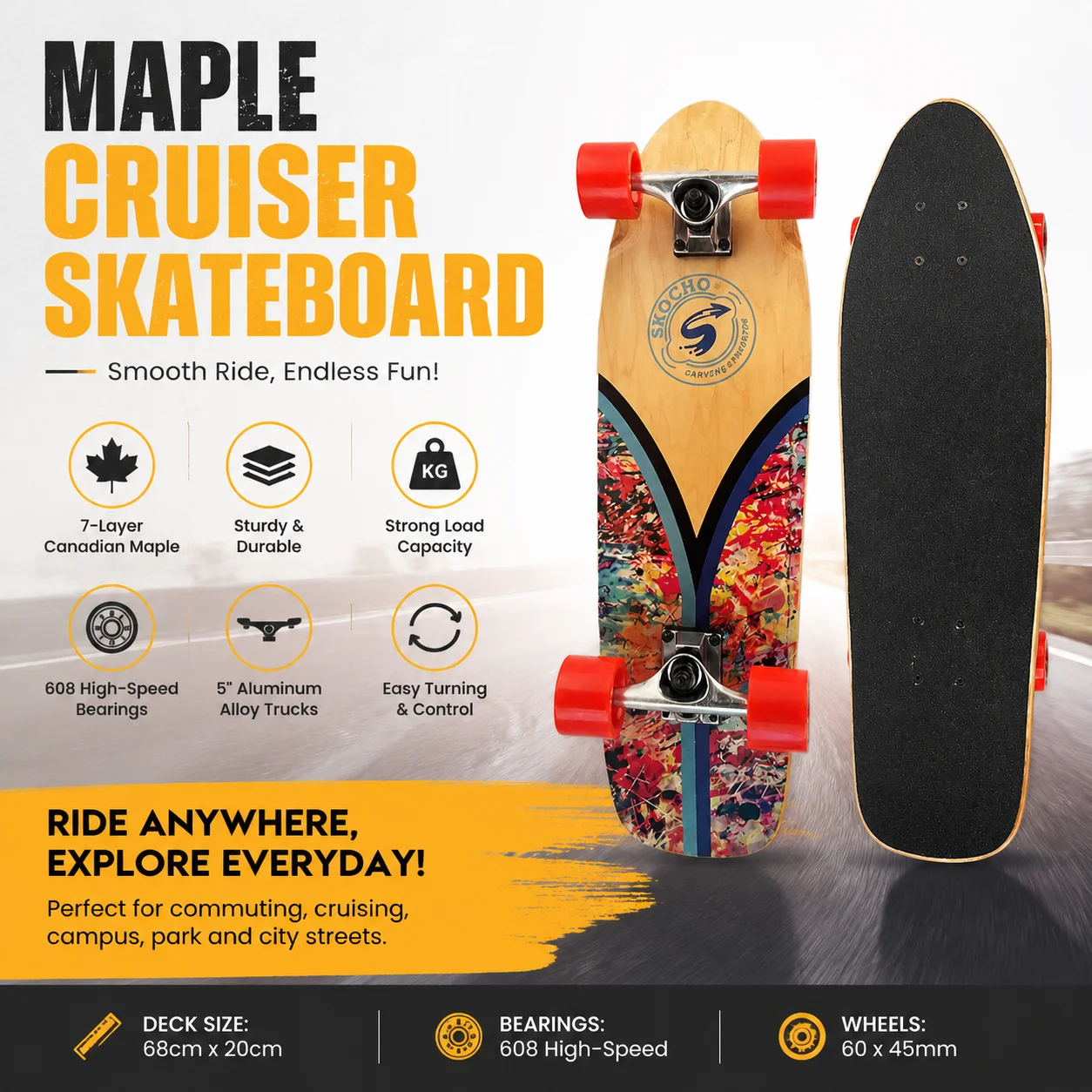 maplewood-big-fish-land-surfskate-single-kick-surf-skateboard-large-pu-wheels-land-surf-board-for-beginners-daily-commute-street