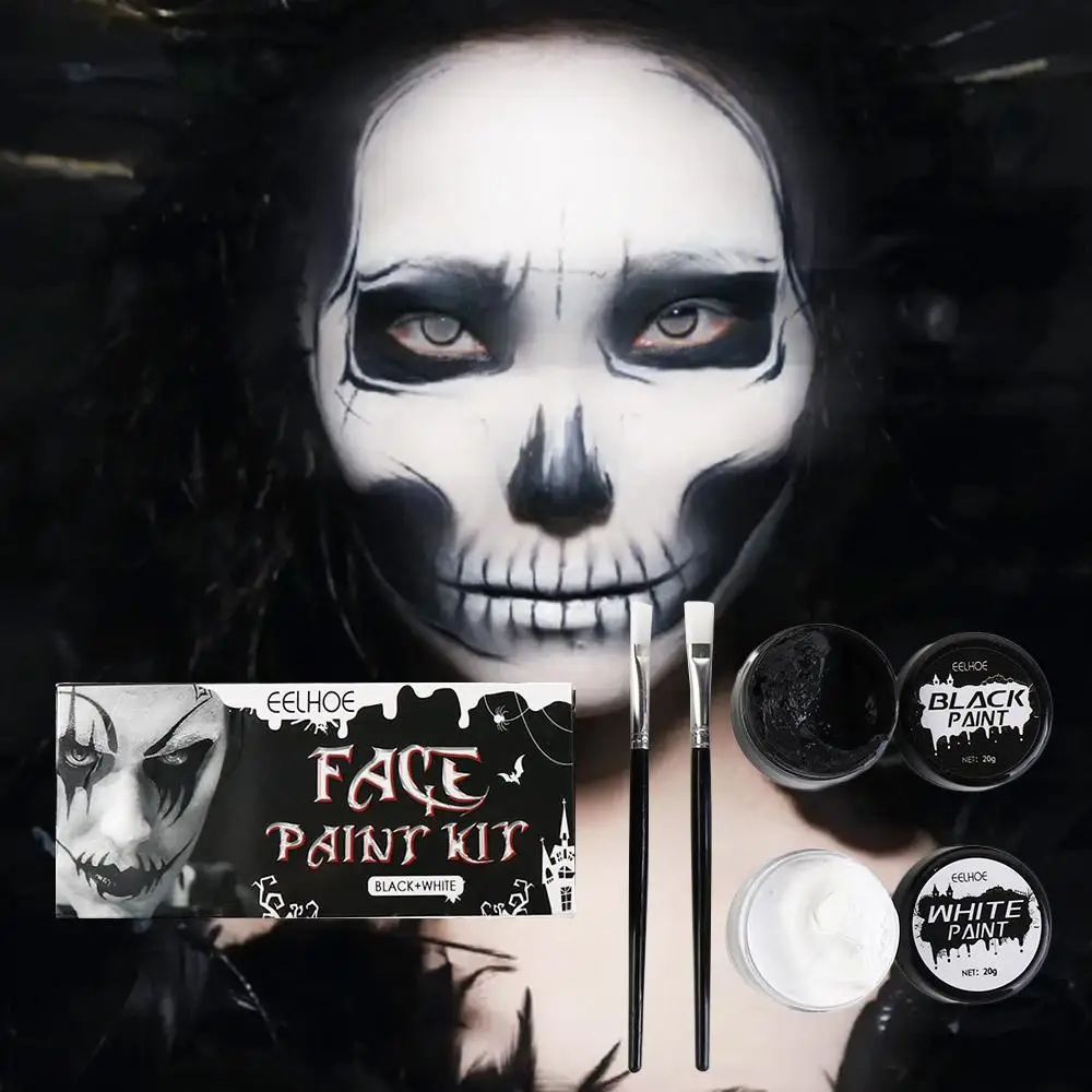 Long Lasting Halloween Face Paint Kit DIY Fancy Dress White and Black Face Body Paints Skull Zombie Body Art Painting Pigment