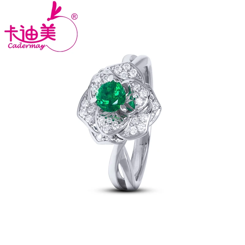 CADERMAY Luxury Jewelry Lab Grown Emerald Flower Round Shape Rings S925 Sterling Silver For Women Christmas Gifts