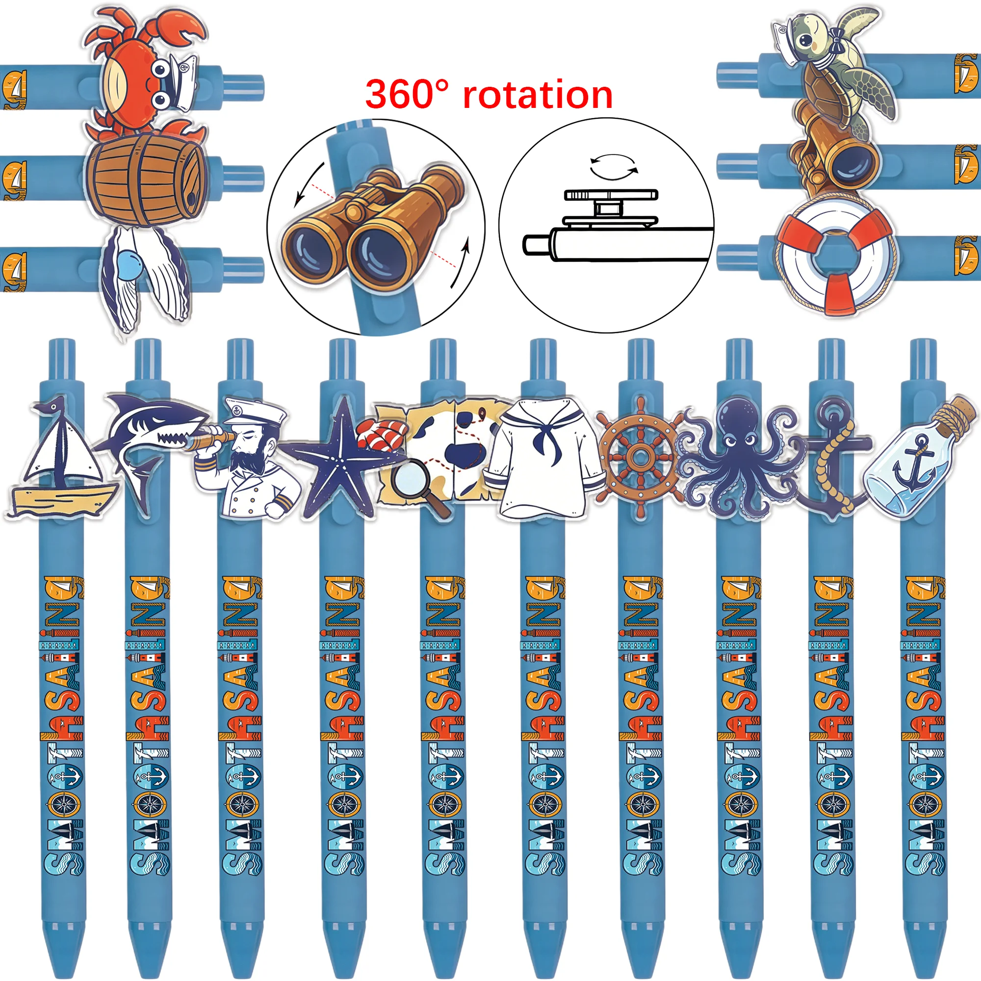 

8/16PCS sailing theme rotatable ballpoint pen random style