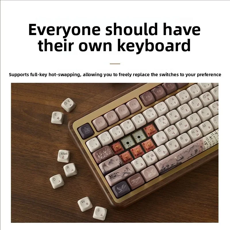 Three-mode mechanical keyboard wireless bluetooth mountain residence autumn and evening customized game keyboard small