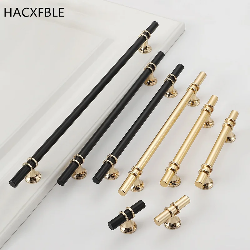 Luxury Zinc Alloy Black Gold Door Pulls Kitchen Cabinet Handles Solid Drawer Dressing Knobs Furniture Door Handles Hardware