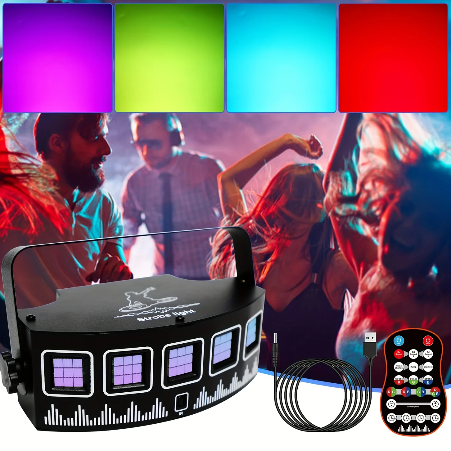 

Super Bright RGB and UV Black Light Disco Projector with Remote Control - 45 LED USB Strobe Light for DJ Sound Activated Party,