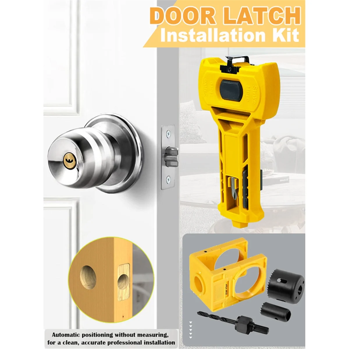 

A002 Door Latch Kit,Door Latch Mortise Tool,Door Installation Kit for 1-3/8in or 1-3/4in Thick Doors,Door Lock Hole Saw Set B