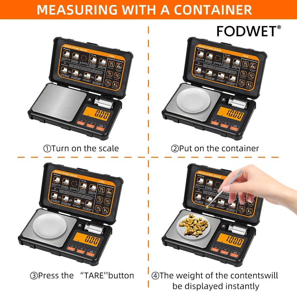 Bilancia digitale portatile con precisione fino a 0,01 g Display digitale LCD Funzione di calibrazione Bilancia per gioielli che può essere convertita in più unità di misurazione - Fodwet