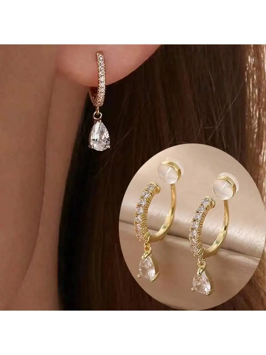 

Fashion Water Drop Zirconia Clip Earrings For Women Non Pierced Ear Jewelry