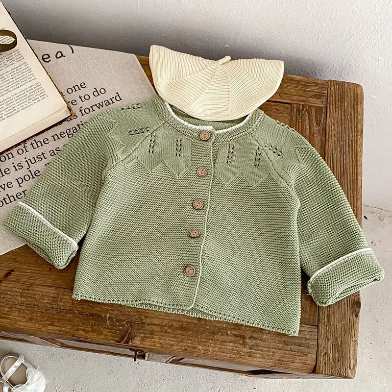 2024 New Autumn Toddler Baby Girl Knitting Cardigan Long Sleeved Solid Color Cardigan Newborn Baby Girls Sweater Coat