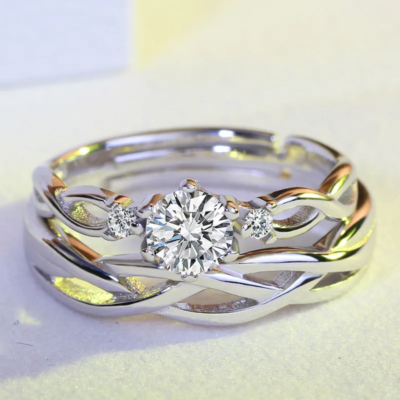 2Pcs Silber Farbe Luxus Zirkon Paar Ringe Für Frauen Für Immer Endlose Liebe, Verlobung, Hochzeit Bands Ring Valentinstag Geschenke – Detail 26