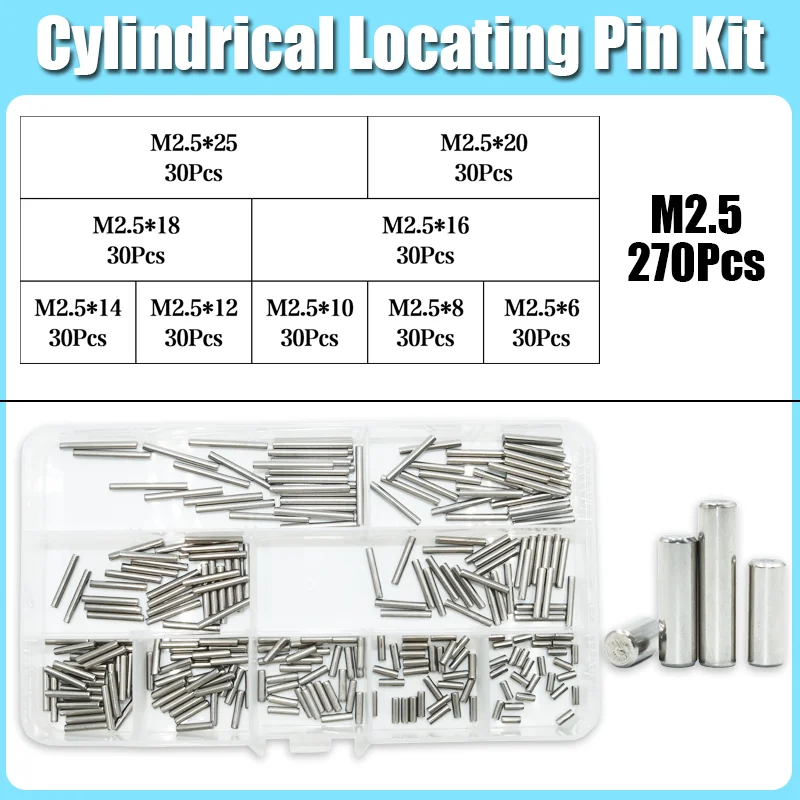 Dübelstift-Sortiment-Set, M1, M2, M2,5, M3, M4, M5, M6, M8, 304 Edelstahl, Ortungsdübelstift, Regalstützstift, massiver Zylinderstift – Detail 10