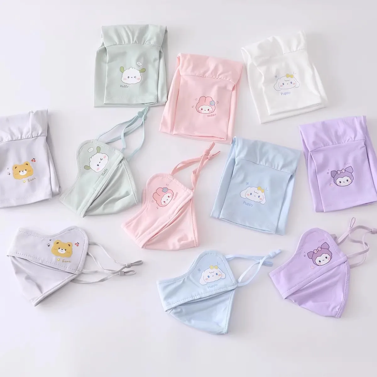 Miniso 어린이 마스크와 얼음 슬리브 세트 귀여운 만화 얼음 실크 통기성 눈 보호 3 차원 소녀 직물