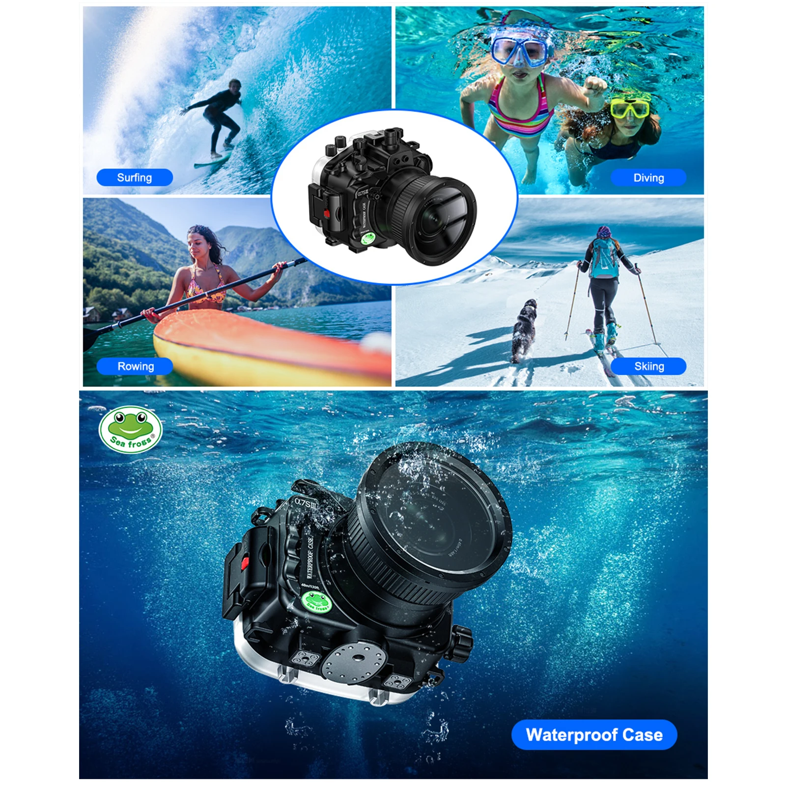 Searogs [40M/130FT] غطاء كاميرا تحت الماء مقاوم للماء للغوص لهاتف Sony A7 SIII 28-70 مللي متر
