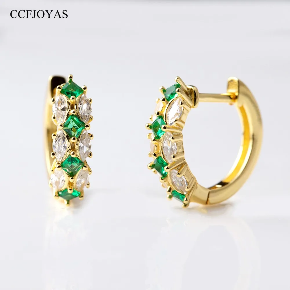 

CCFJOYAS 10mm 925 Sterling Silver Vintage Clear Green Zircon Hoop Earrings for Women French Retro Gold Wedding Fine Jewelry