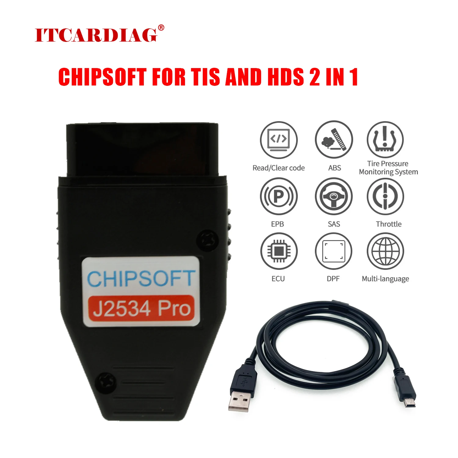 

Chipsoft J2534 Pro VCI Diagnostic Tool For Toyota TIS Techstream 18.00.008 and For Honda HDS 3.102.051 2 in 1 Cable OBD Scanner