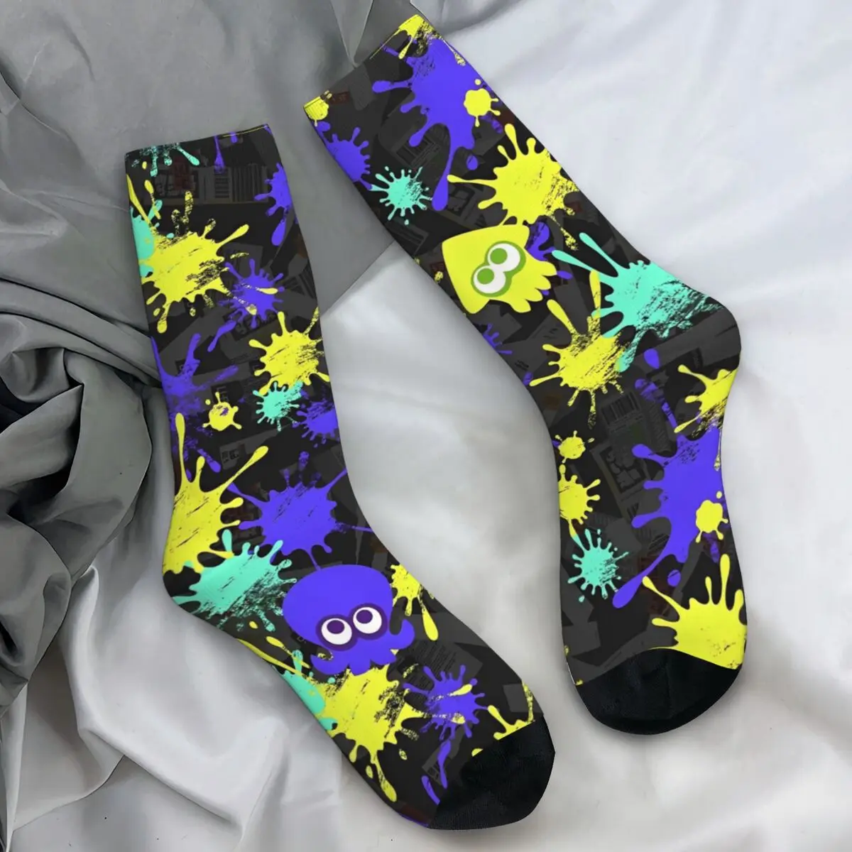 Rainbow Splatoon Stockings Video Game Design Casual Socks Spring Non Slip Socks Women Men Skateboard Soft Socks