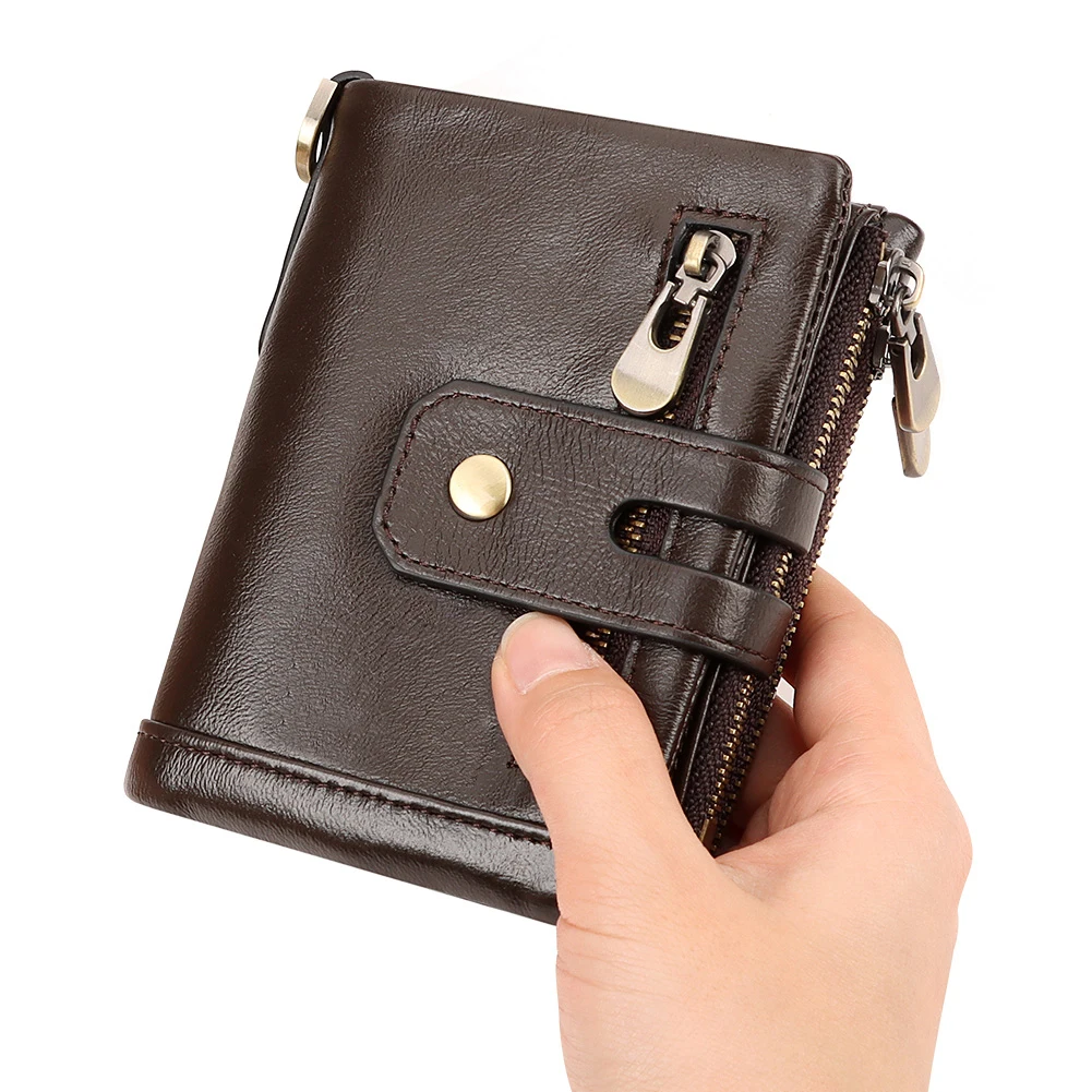 100% Genuine Leather Men Wallet Coin Purse Small Mini Card Holder Chain PORTFOLIO Portomonee Male Walet Pocket Quality - view 6