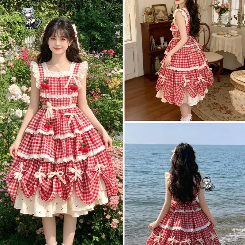 

2026 Y2K Aesthetic Grunge Faldas Women Harajuku Plaid Patchwork Lace Skirts Summer Vintage Sweet Bow Fairy Streetwear Cake Jupe