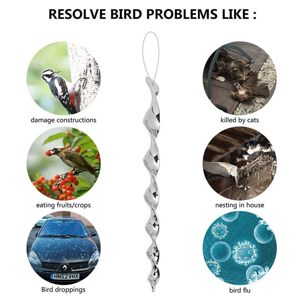 

24PCS Bird Repellent Reflective ABS Scare Rods Pest Repeller Spiral Deterrent Control Device Hanging Repellent Bird Repellent