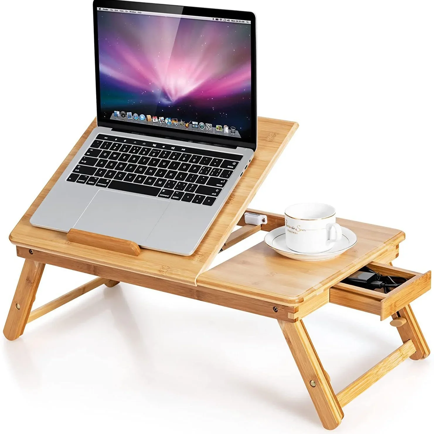 Portable Factory Price Bamboo Folding Multifunction Laptop Tablet PC Stand Table with Fan