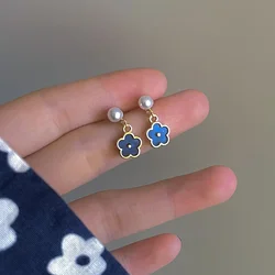 2026 New Arrive Enamel Flower Drop Earrings Temperamental Fashion Simulated Pearl Pendant Hoop Ear Jewelry