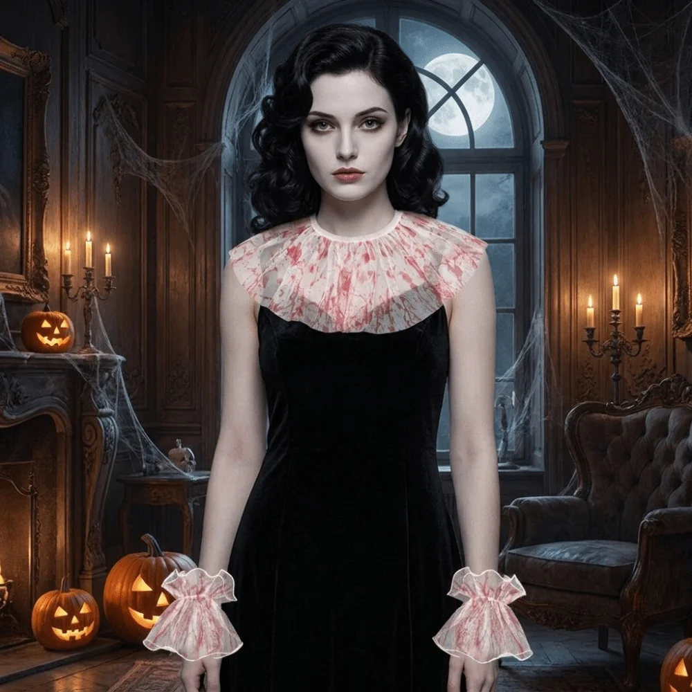 Elastic Lace Blood Colored Dress Up Set Pleated Ruffles Sensory Stimulation Fake Blood Costume Kit Detachable Halloween Cosplay