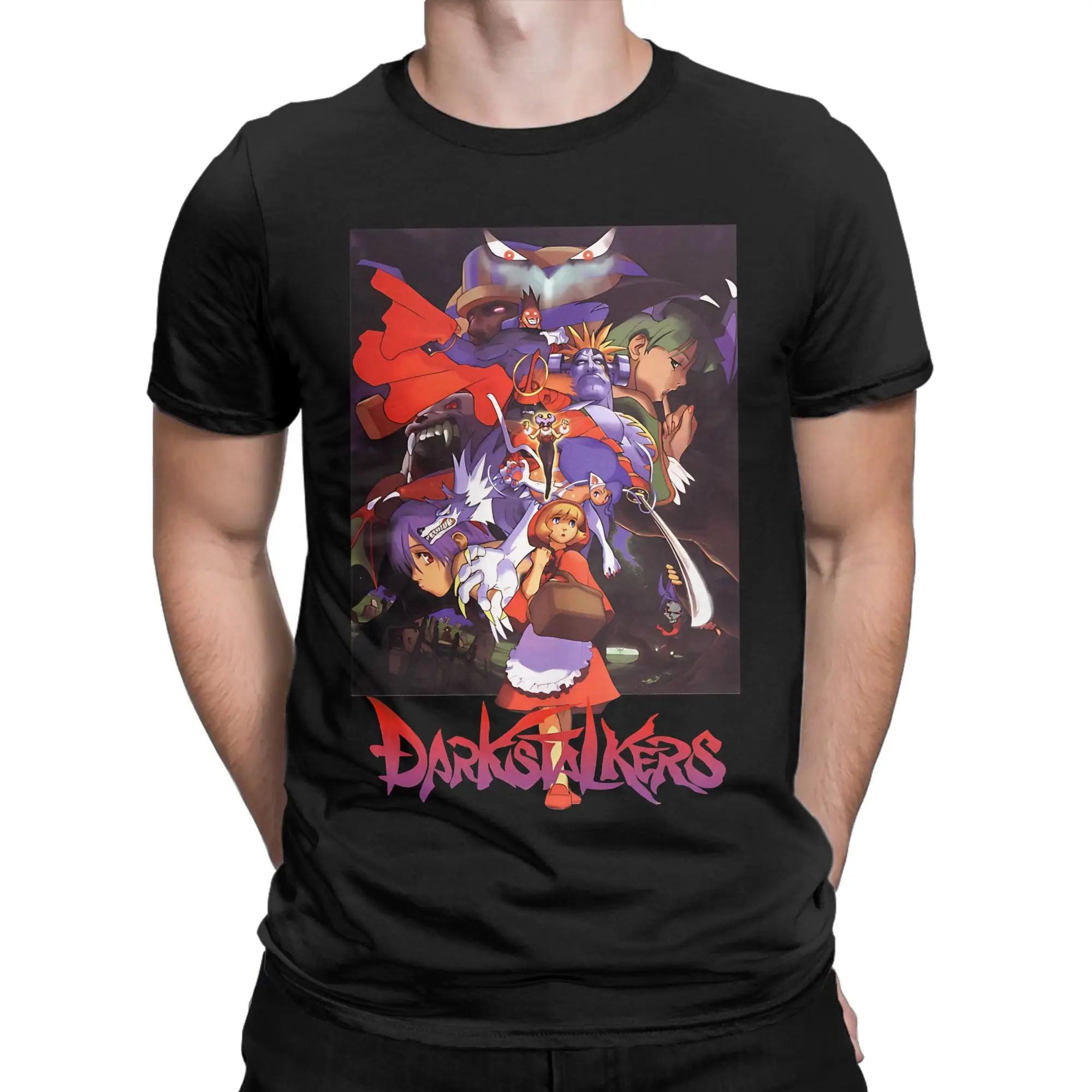 Darkstalkers   Vampire Savior   Dark Stalkers 3 T-Shirts Men Pure Cotton Tees Crewneck Short Sleeve T Shirts Gift Idea Tops