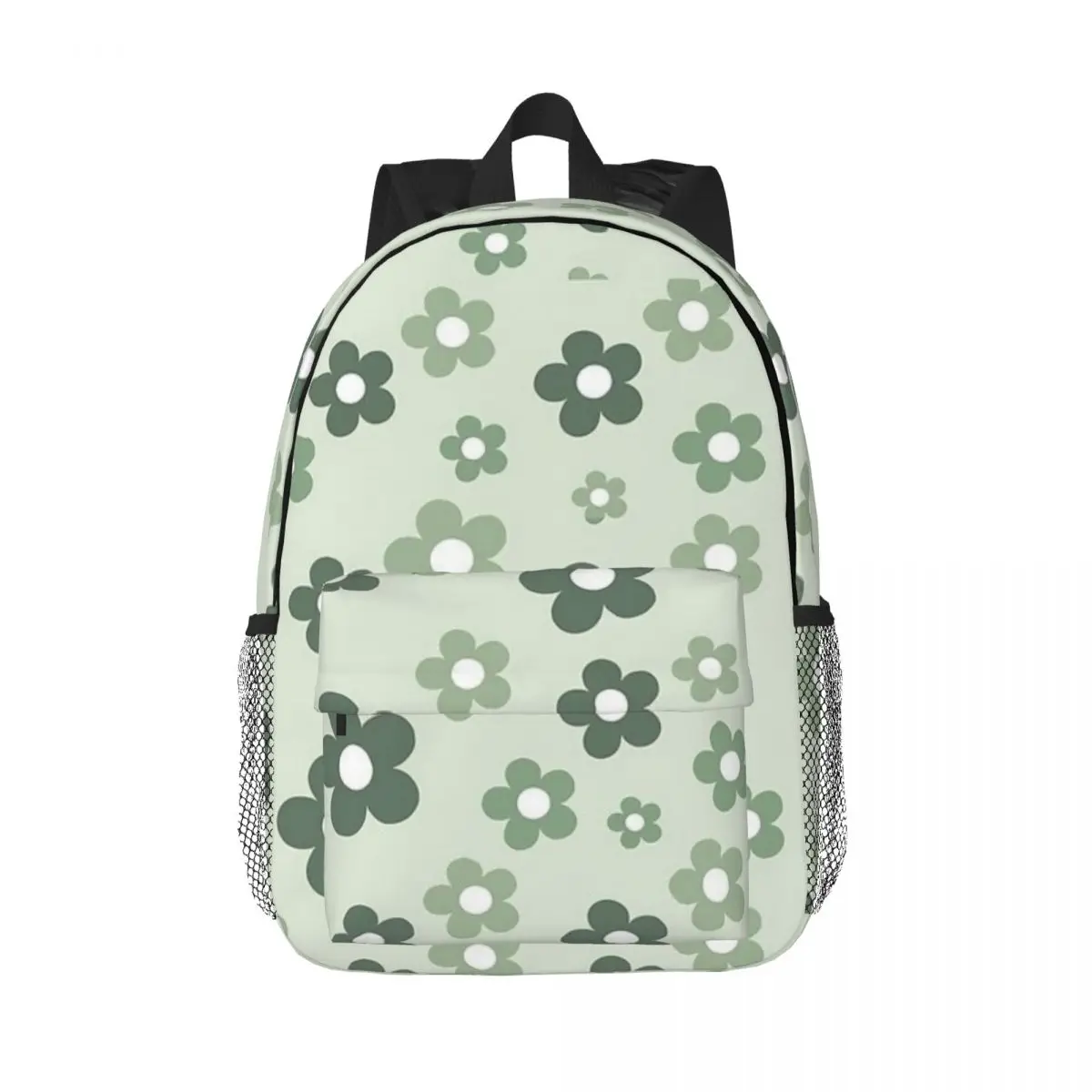 Retro Aesthetic Sage Green Daisy Floral Printed Lightweight Casual Schoolbag For School, Outdoor, Shopping, Office 15inch