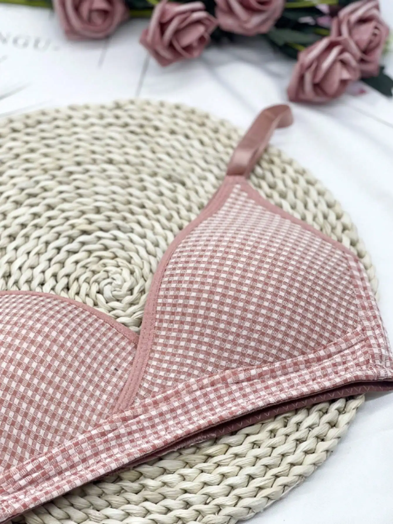 Japanese pure cotton lattice thin chest gathers underwear without steel ring girl breathable underwear