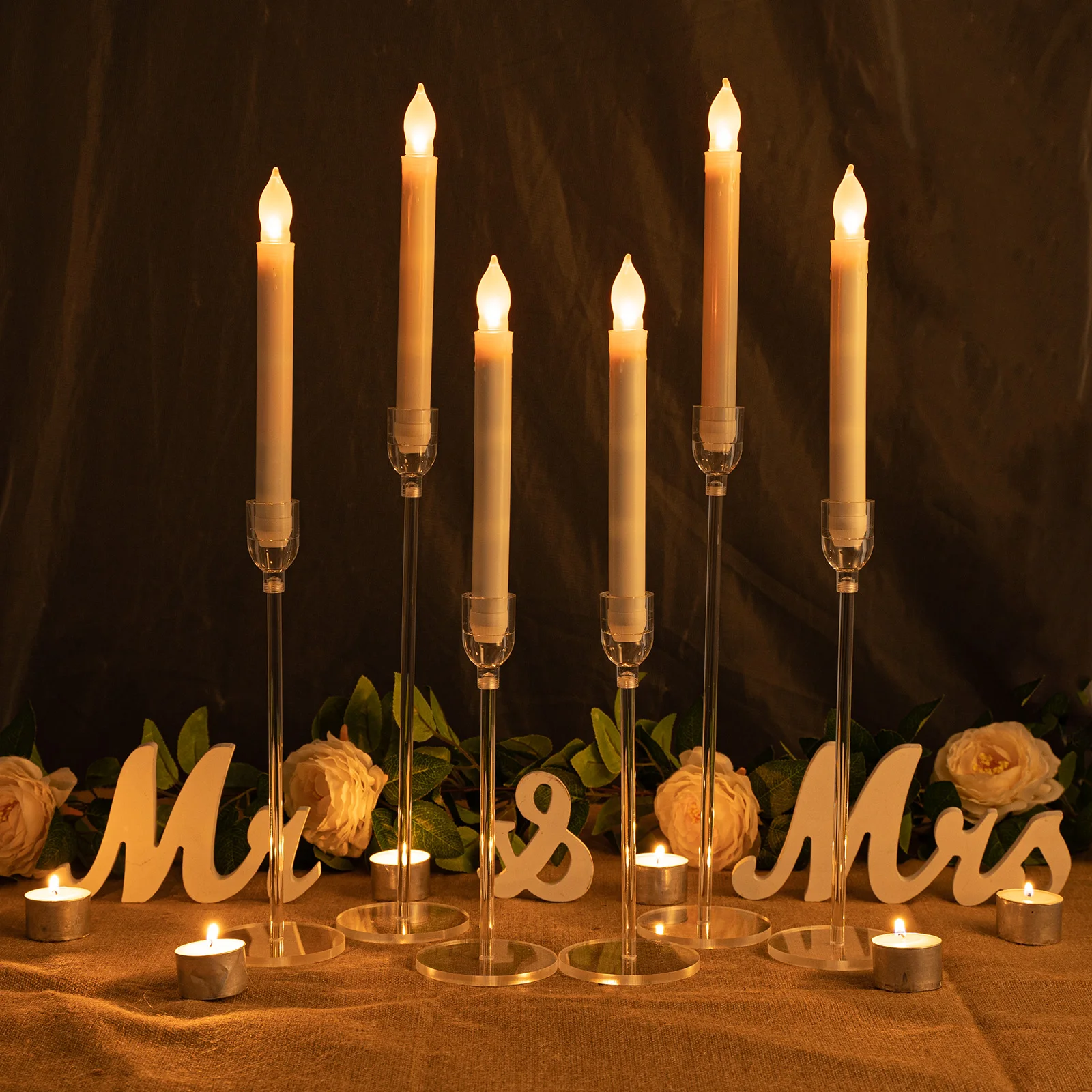 18pcs Clear Acrylic Taper Candle Holders Set for Events And Parties Taper Candlestick Stand Home Holiday Decoration