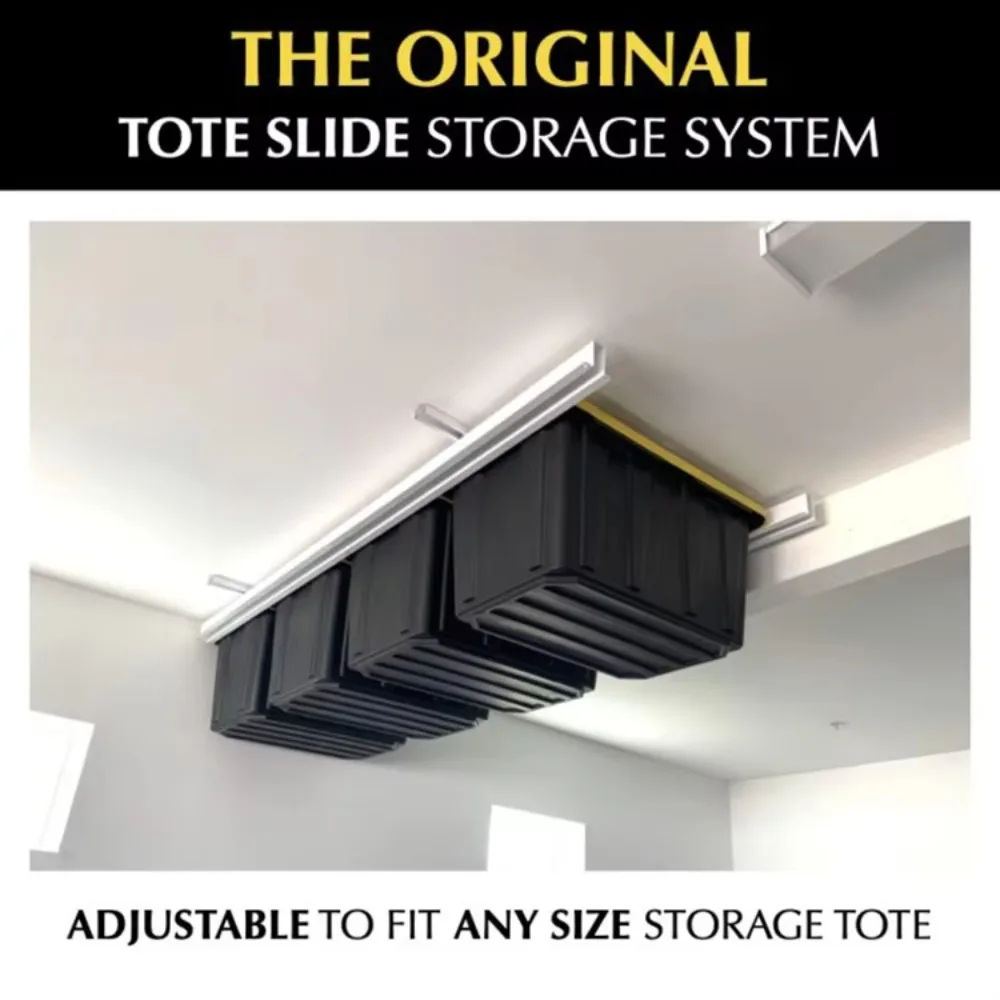 Easy-to-use tote bag sliding storage system rack organization adjustable heavy-duty steel garage overhead storage rack ceiling