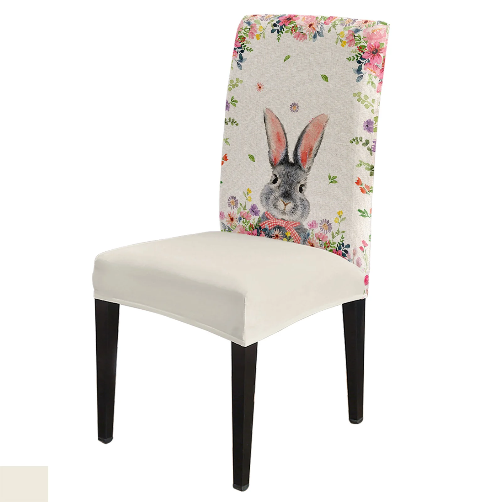 Easter Plant Flower Rabbit Wood Grain Chair Cover Dining Spandex Stretch Seat Covers Home Office Decor Desk Chair Case Set