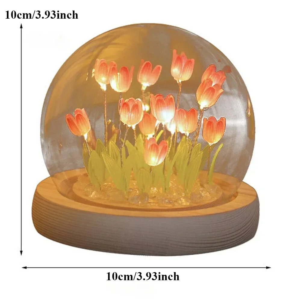 Handmade DIY Artificial Tulip Flowers Night Light Bedside Lamp LED Night Lamp Home Room Bedroom Decor Birthday Mother\'s Day Gift