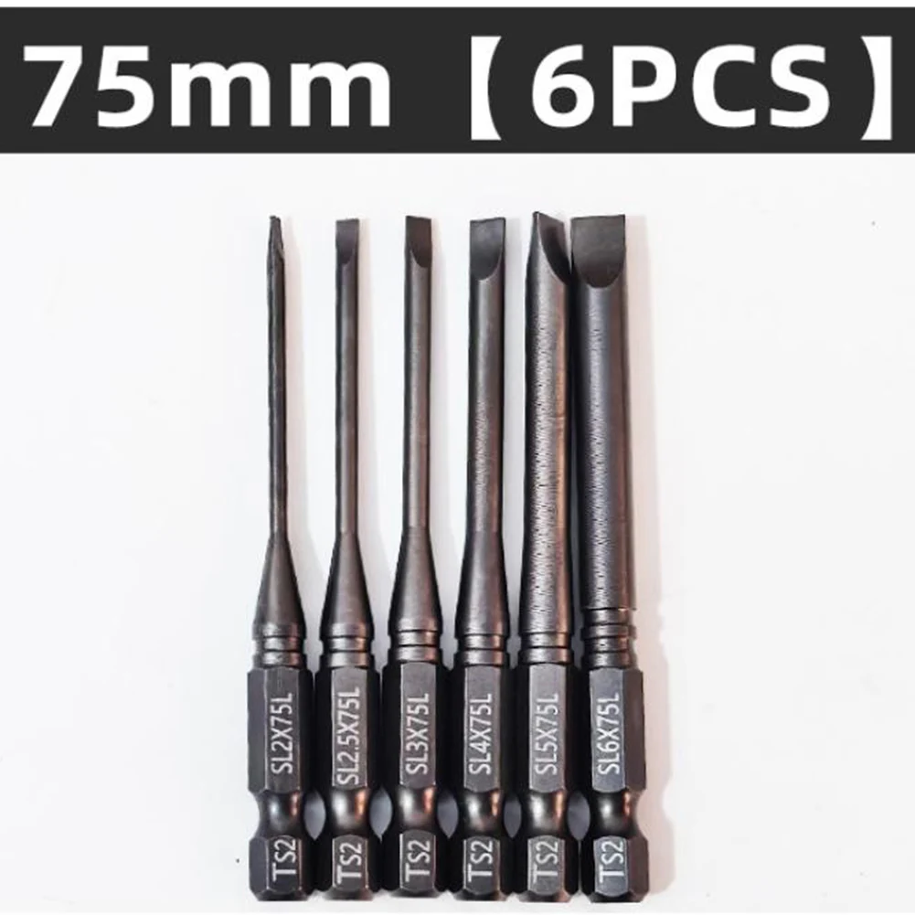 6pcs Screwdriver Bit SL2 SL2.5 SL3  SL4 SL5 SL6 Flat Head Screwdriver Bit Magnetic Tip Slotted Screwdriver Electric Driver Tool