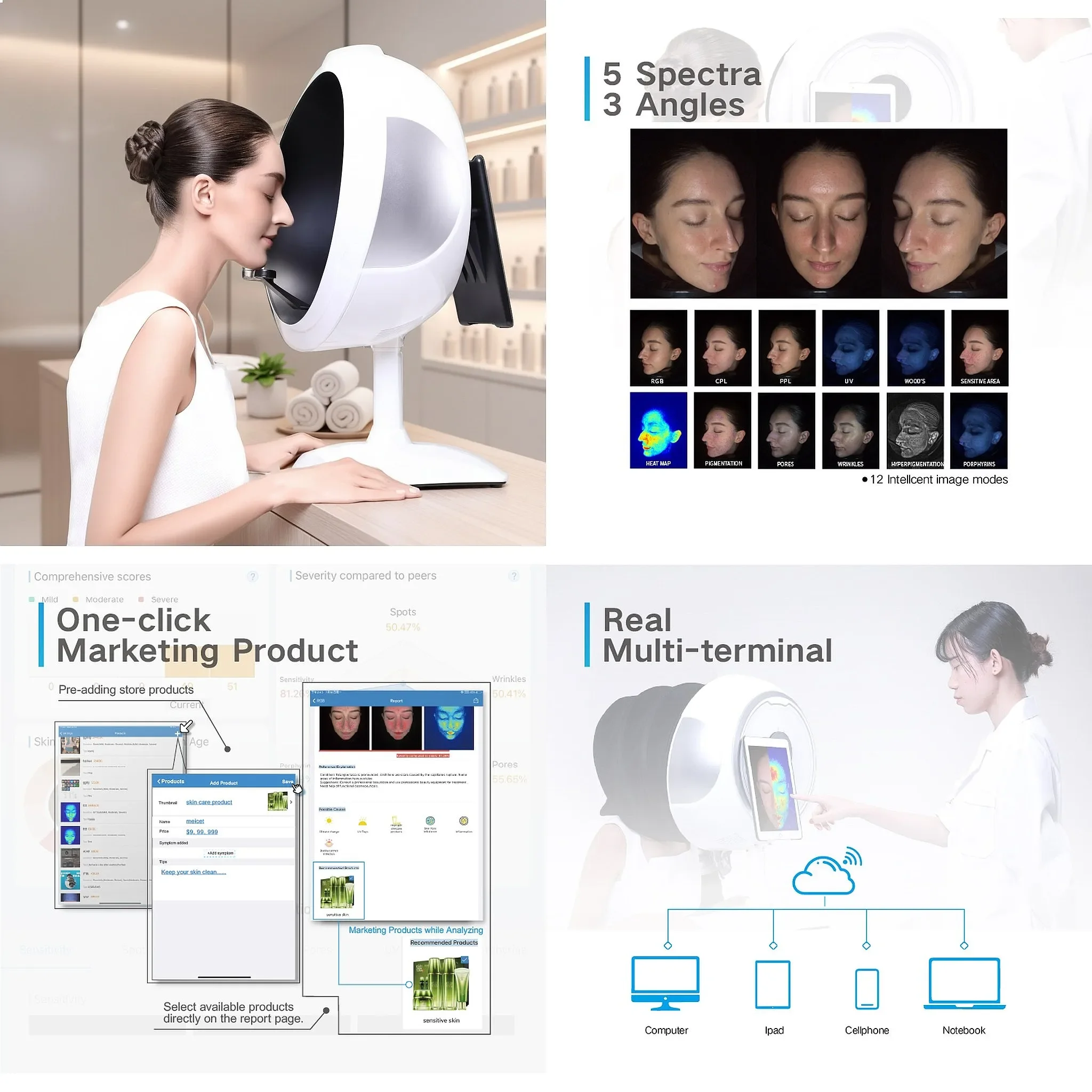 Smart AI Facial Skin Analyzer Mirror 5-Band LED Anti-Aging USB Control