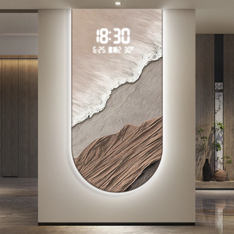 Voice Controlled Induction Wave Decoration Painting Perpetual Calendar Electronic Screen Clock Abstract Arch with Light Clock