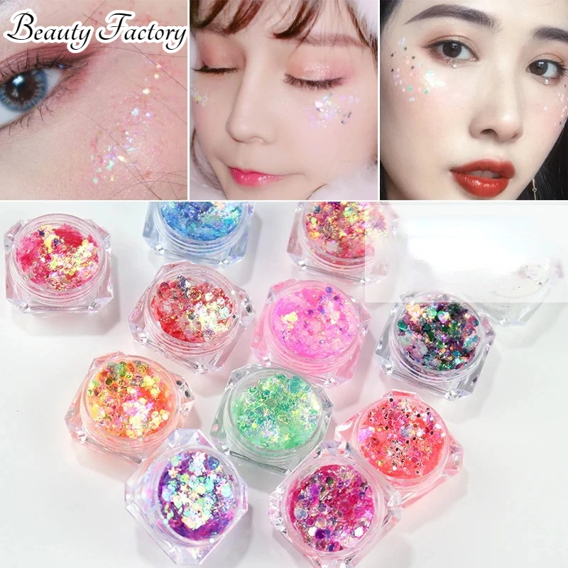 Portable Multifunctional Glitter Sparkly Eye Shadow Glitter Sequins Decoration for Hair Face Body Facial&Nail DIY Party Makeup