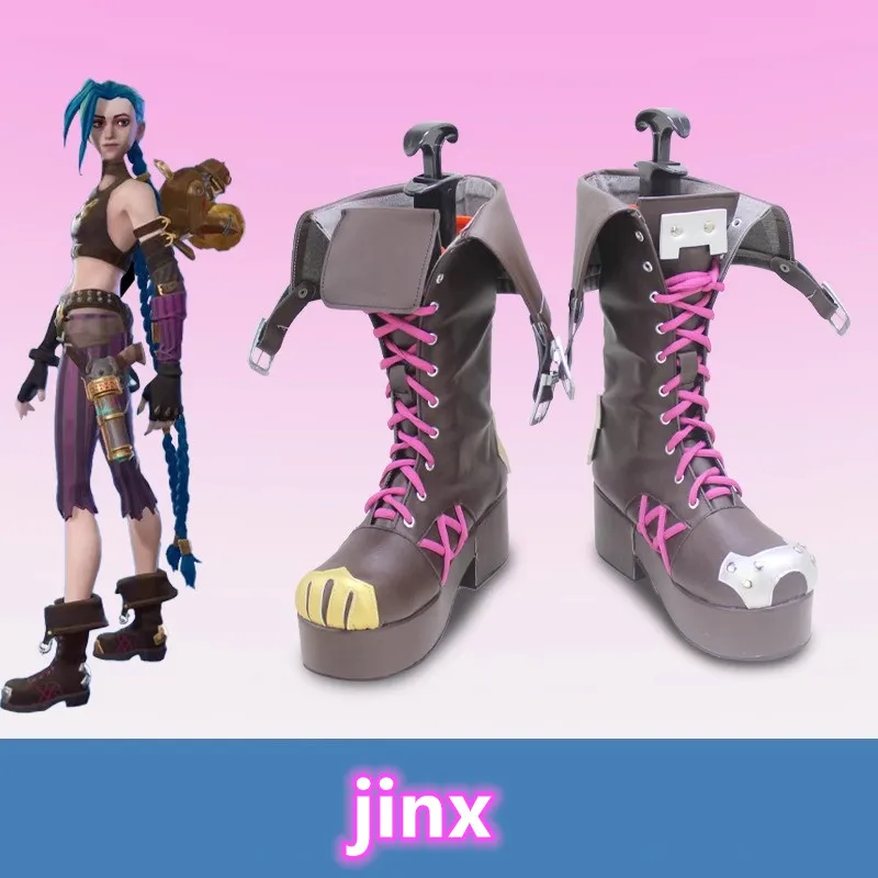 Juegos populares Arcane Jinx Cosplay zapatos de disfraz botas de piel sintética hechas a mano