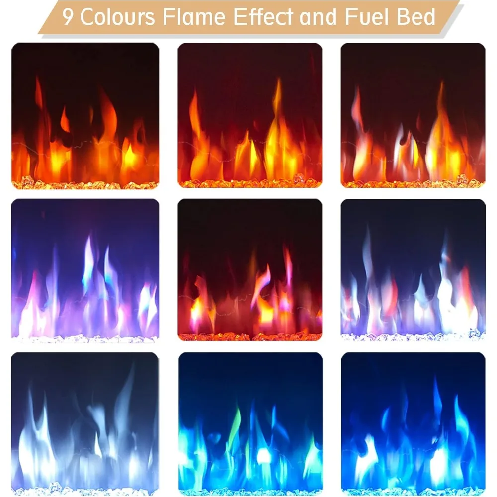 مدفأة كهربائية مجوفة مثبتة على الحائط بقدرة 36 وات 3 في 1، 9 ألوان لهب، متوافقة مع وسائط التلفزيون