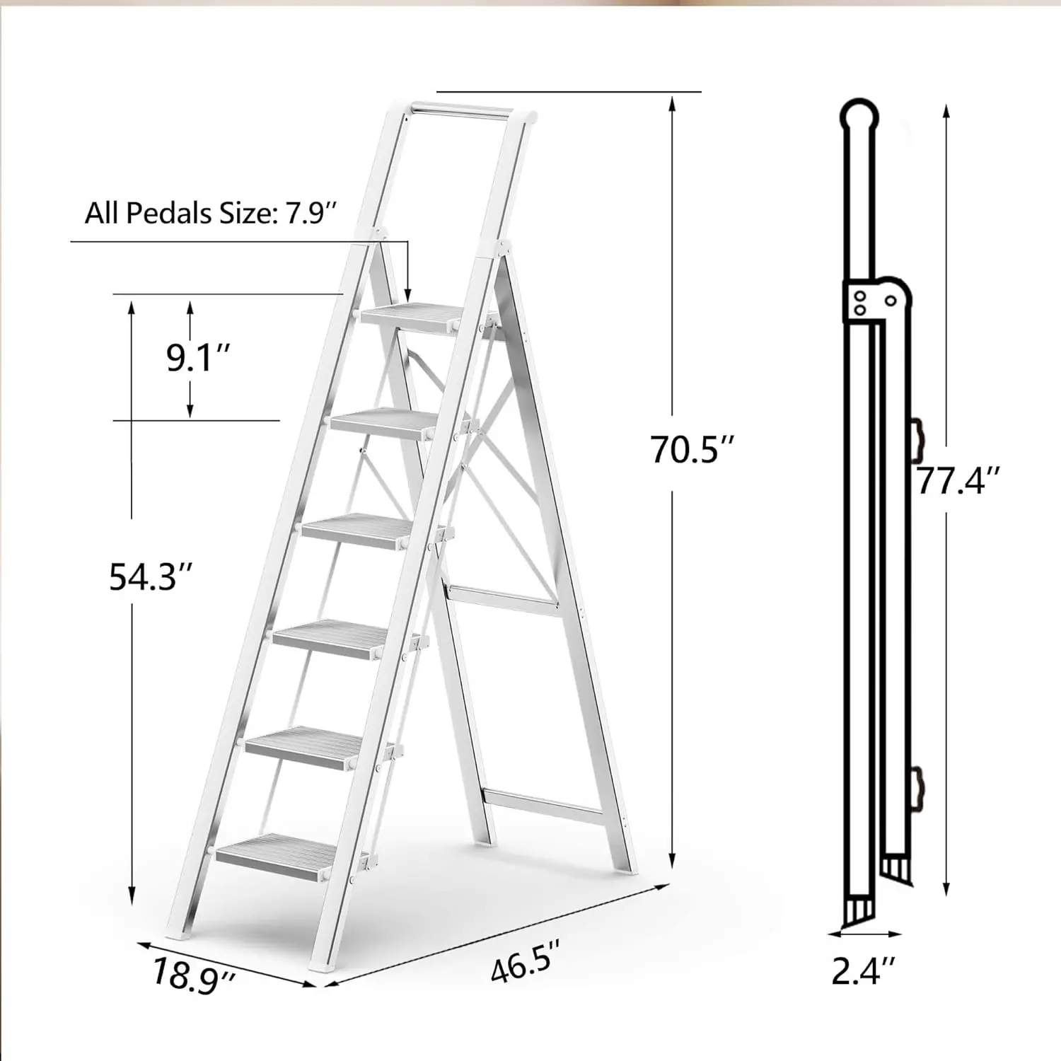 6 Step Ladder for 12 Feet High Ceiling, Lightweight Aluminum Folding Step Stool with Convenient Handgrip, Stepladders