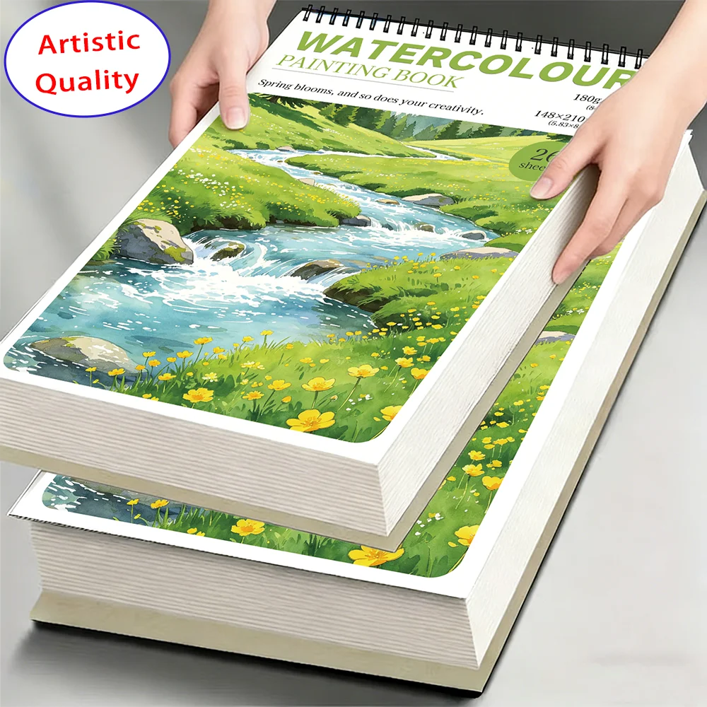 

A4/A5 180GSM Spiral Watercolor Sketchbook, 26 Sheets Heavyweight Acid-Free Paper, Art Pad for Watercolor Gouache Drawing, Premiu