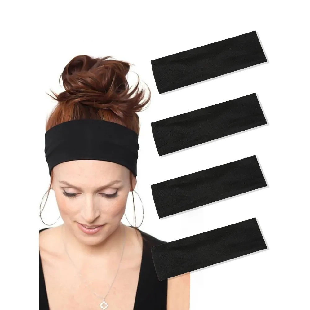

2026 NEW 4Pcs Black Twist Knotted HeadBands Boho Stretchy Hair Band Non Slip for Girl Turban Plain Headwrap Yoga Workout Hair Ac