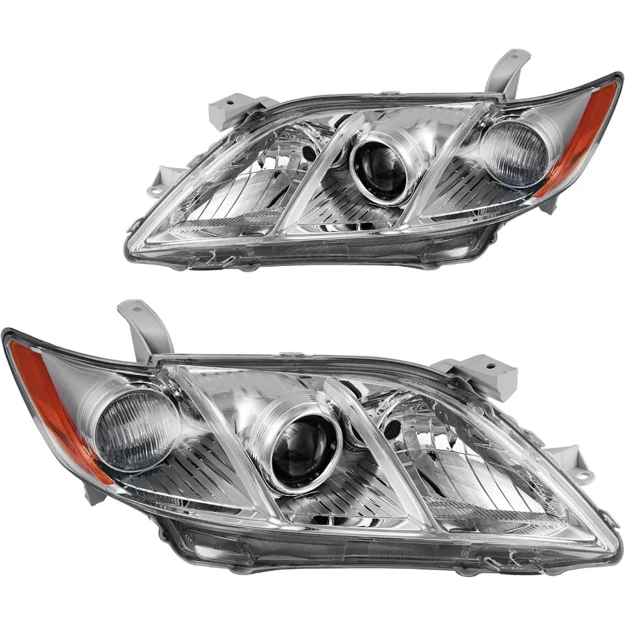

Headlight Assembly,Chrome Headlights Compatible with 2007-2009 Camry Base/CE/Hybrid/LE/XLE (except SE),Amber Reflector Color Cle