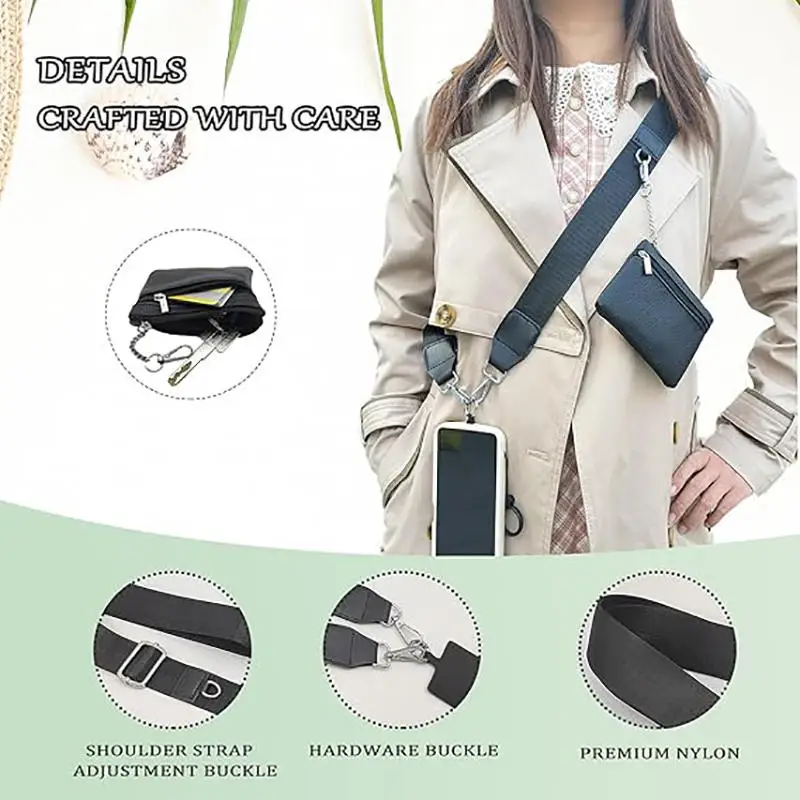 Adjustable Mobile Phone Strap With Zippered Wallet Anti-lost Crossbody Cell Phone Lanyard Card Gasket For Women Bag Accessories