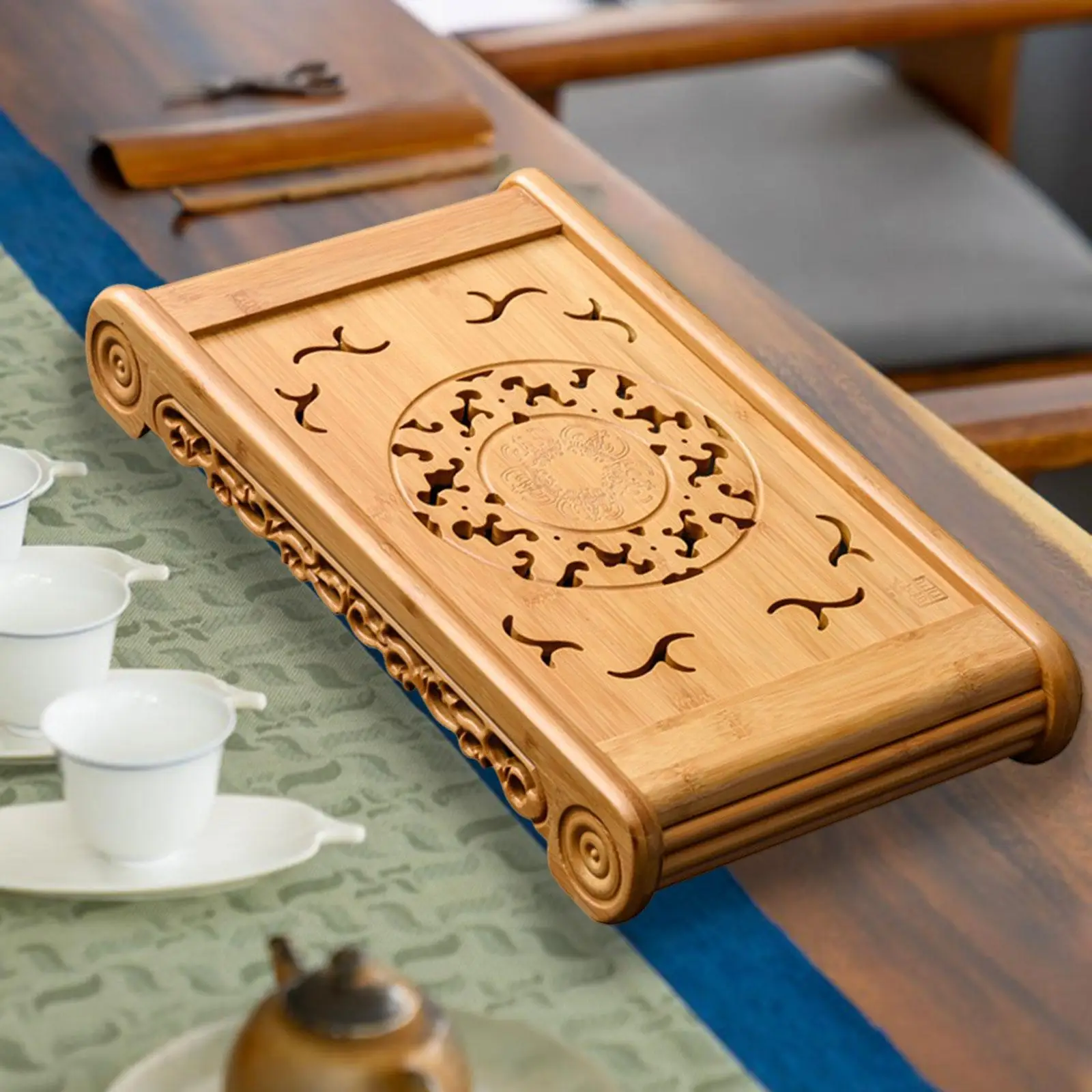 

Kung Fu Tea Tray Drainage Type Plate Household Tea Set Accessory with Water Storage Box Teahouse Double Layer Gongfu Tea Table