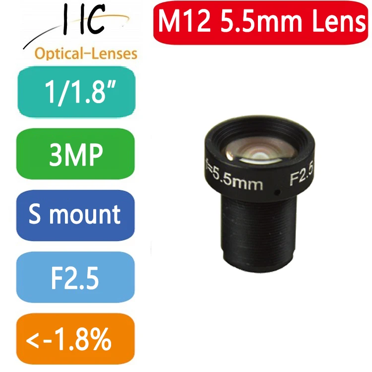 

3-мегапиксельный объектив M12-Mount 5,5 мм 1/1,8 дюйма с фиксированной диафрагмой F2,5 (настраиваемый) объектив FA/Machine Vision, хорошо для дальнего рабочего расстояния