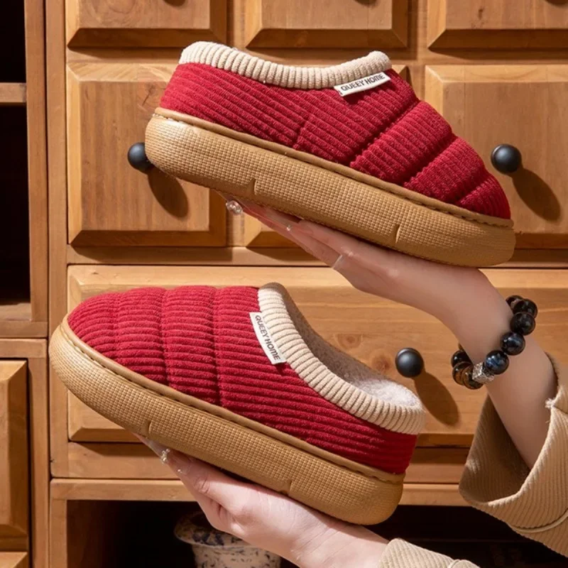 Winter New Indoor House Cotton Shoes for Man Fashion Thick Sole Warm Plush Comfy Slippers Outdoor Non Slip Man Women's Slippers