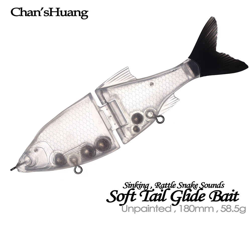 

Chan'sHuang 5PCS Unpainted Blanks Bait 15cm 58.5g Sinking Rattle Soft Tail Gilde Bait Swimbait Handmade Artificial Fishing Lure