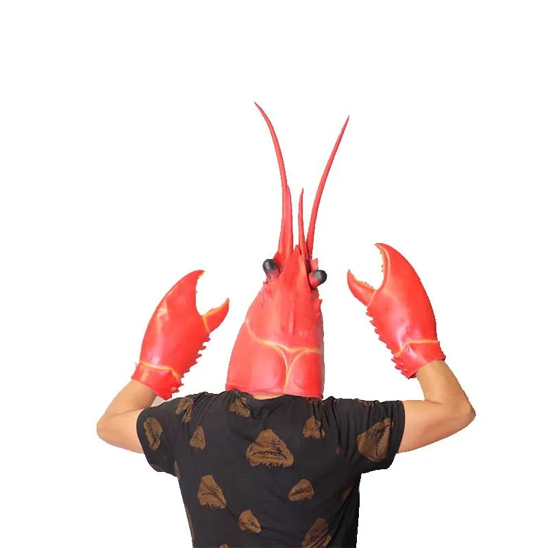 Cosplay Udang Lobster Hiasan Kepala Hewan Topeng Panggung Kinerja Kepiting Cakar Besar Penjepit Kreatif Lateks Sarung Tangan Peran Bermain Alat Peraga