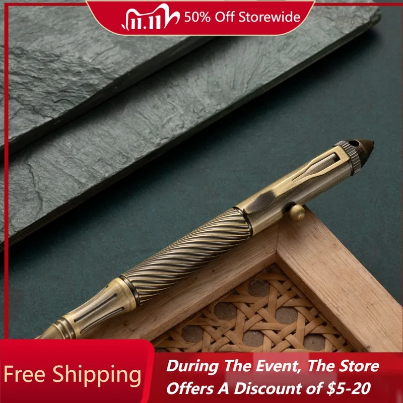 

Роскошная латунная винтажная шариковая ручка, черная, 0,7 мм, многофункциональная ручка для путешествий на открытом воздухе, деловая офисная канцелярская ручка Kawaii