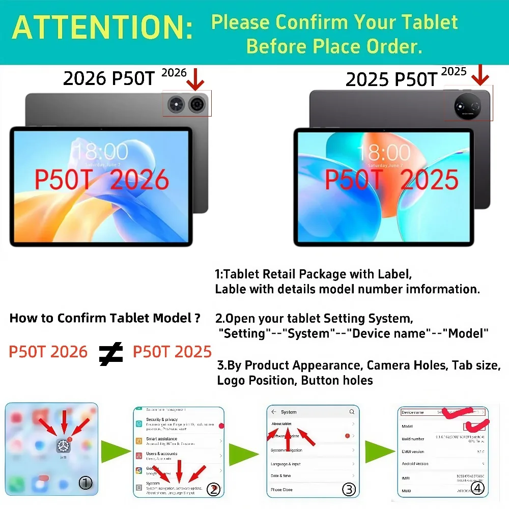 Smart Cover for Teclast P50T 2025/2026 11 Inch Tablet Case Trifold Stand Pu Leather Soft TPU Back Shell Auto Sleep/Wake