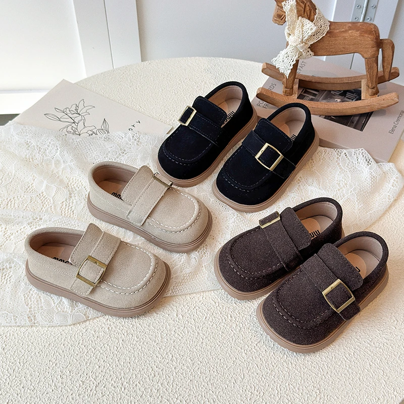 Autumn Boys Girl's Loafers Round Toe Slip-on Sewing Chic Kid's Flat Shoe Solid Colors Chunky All-match Comfy Children Shoe 4-6Y